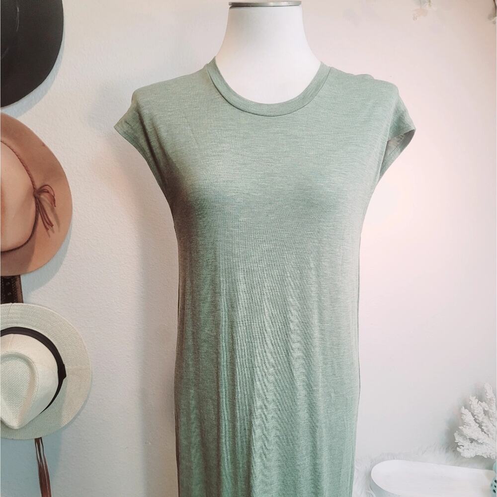 MADEWELL Pine Heather Green Muscle Midi Dress Side Slit Soft Stretch Jersey Sz M - Picture 5 of 16